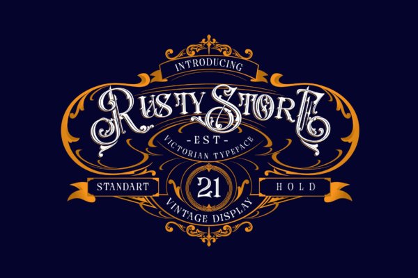 复古优雅杂志海报徽标logo设计衬线英文字体 Rusty Store