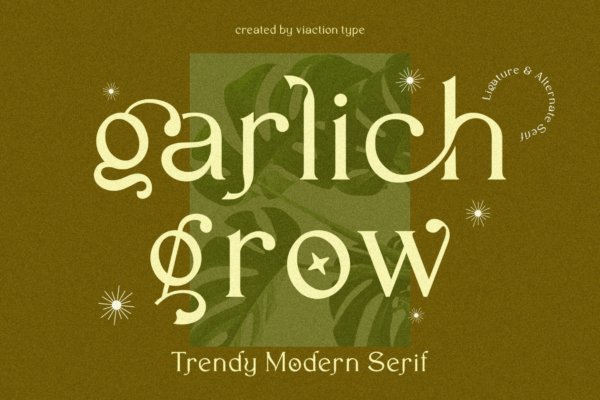 现代时尚杂志海报徽标logo设计衬线英文字体 Garlich Grow – Trendy Modern Serif