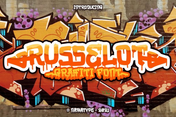 时尚涂鸦风格杂志海报徽标logo设计手写英文字体 Russelot