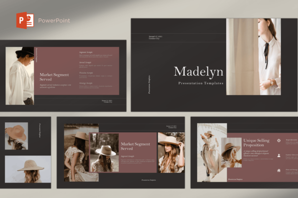 时尚品牌营销策划提案简报设计ppt模板 Madelyn PowerPoint Templates