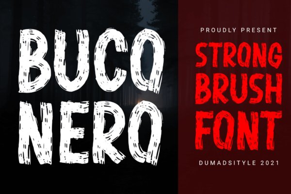 现代惊险片名恐怖内容电影片名设计装饰性英文字体 DS Buco Nero – Strong Brush