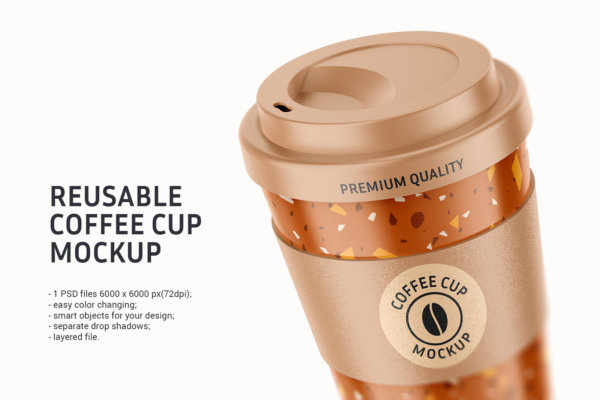 时尚一次咖啡外卖杯设计PS贴图样机素材 Reusable Coffee Cup Mockup