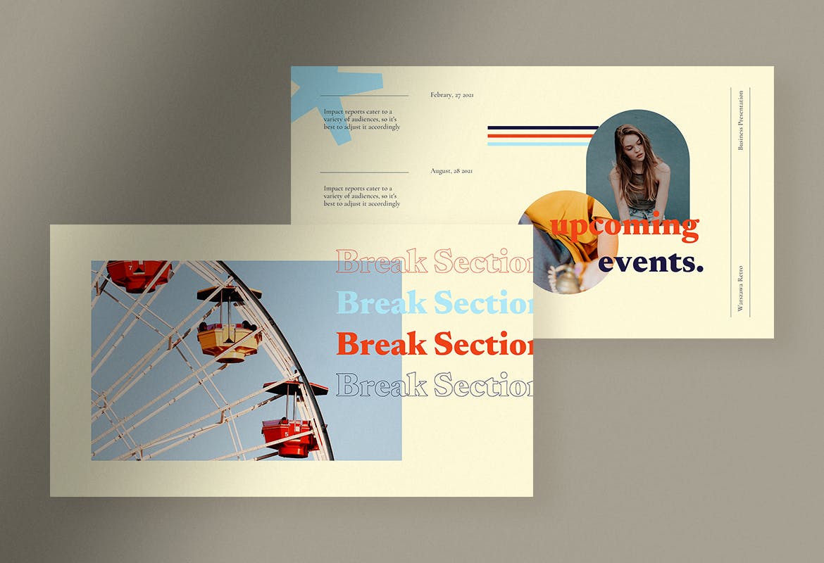复古企业营销策划图文排版设计ppt模板 Warszawa – Bright Retro Business Presentation插图1