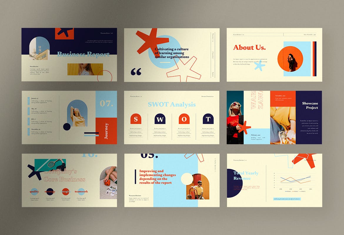 复古企业营销策划图文排版设计ppt模板 Warszawa – Bright Retro Business Presentation插图3