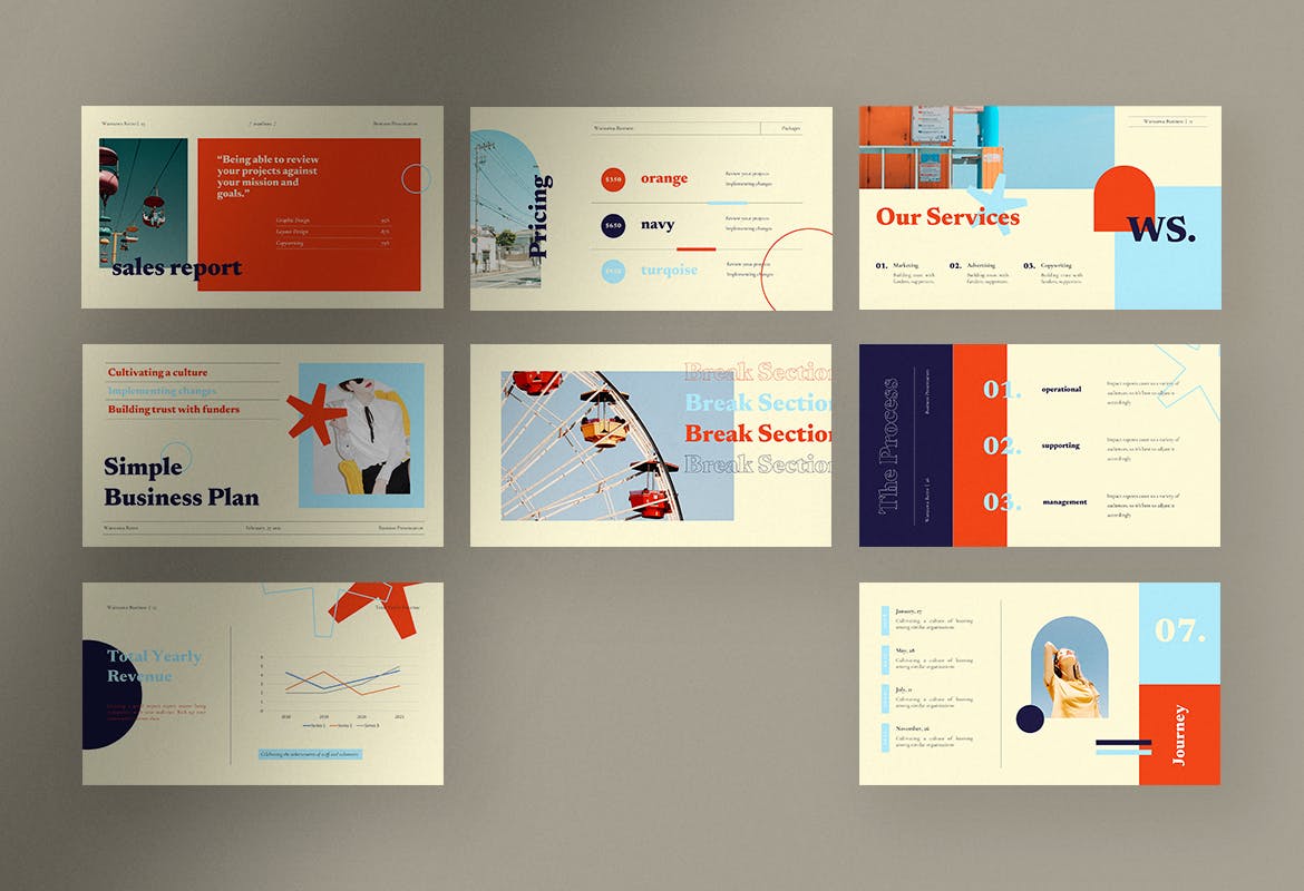 复古企业营销策划图文排版设计ppt模板 Warszawa – Bright Retro Business Presentation插图4