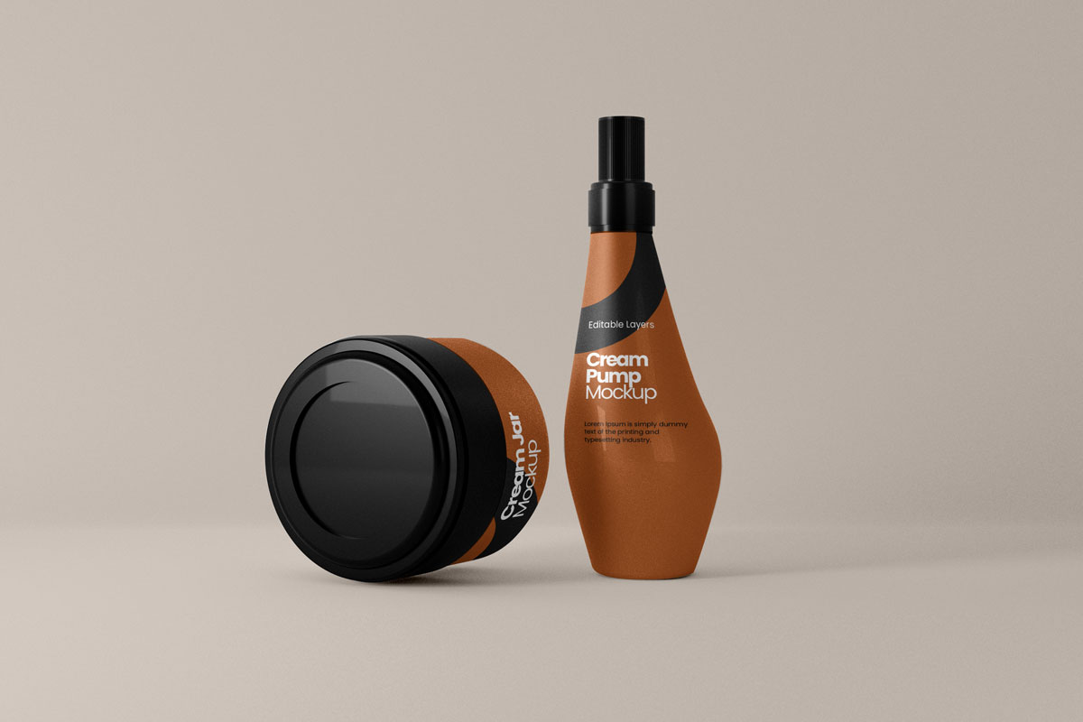 8款化妆品护肤品包装罐设计贴图样机模板素材 Cosmetic Tube And Multiple Pump Bottle Mockup插图2