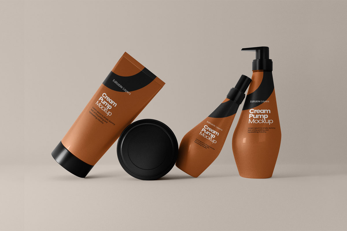 8款化妆品护肤品包装罐设计贴图样机模板素材 Cosmetic Tube And Multiple Pump Bottle Mockup插图7