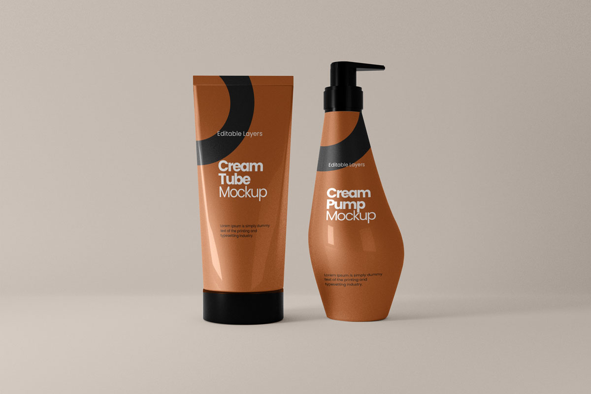 8款化妆品护肤品包装罐设计贴图样机模板素材 Cosmetic Tube And Multiple Pump Bottle Mockup插图
