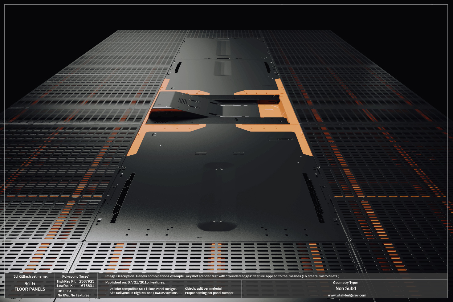 高科技科幻内饰面板地板设计3D模型素材 VitalyBulgarov – Sci-Fi Floor Panels插图