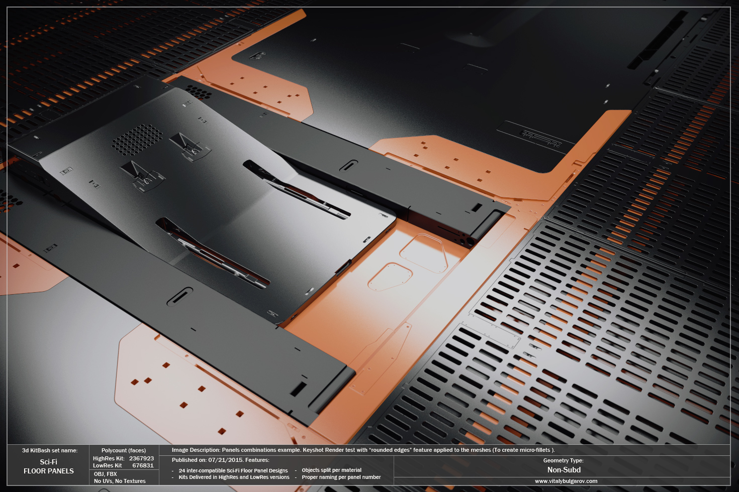 高科技科幻内饰面板地板设计3D模型素材 VitalyBulgarov – Sci-Fi Floor Panels插图1