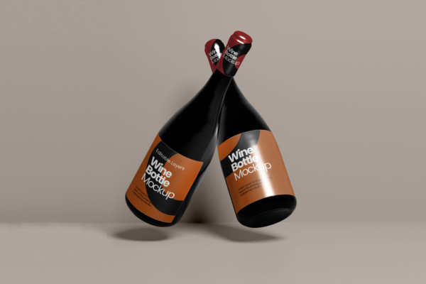 逼真棕色香槟玻璃瓶标签设计贴图样机 Multiple Wine Bottle Mockup