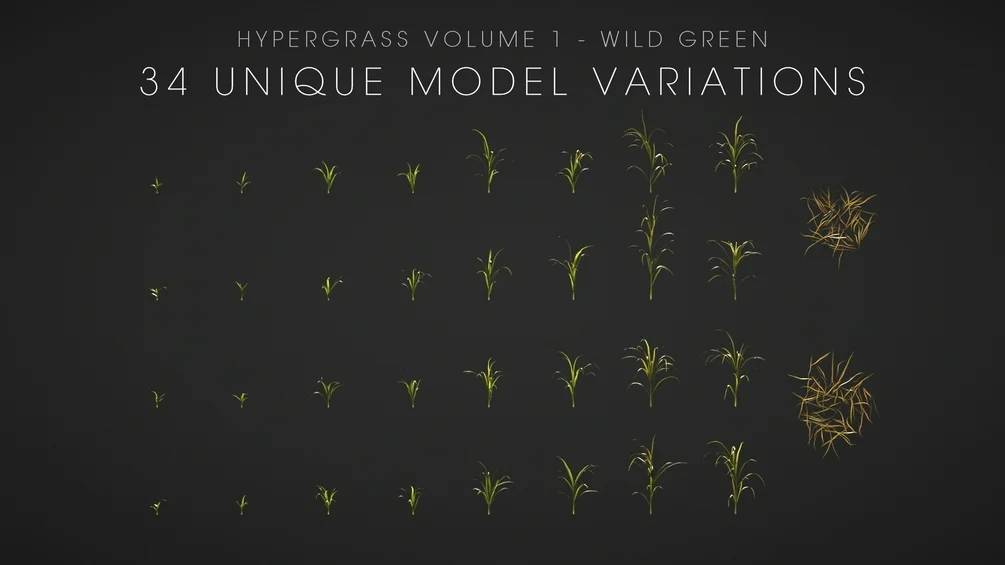 草地野草3D模型(FBX/OBJ格式)  Vertex Library – HyperGrass 01 WildGreen插图1