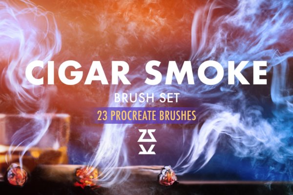23款漩涡烟雾艺术绘画iPad Procreate笔刷素材 Cigar Smoke Procreate Brush Set