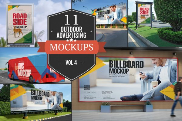 11个逼真户外广告牌公交车身海报设计展示样机模板素材 Outdoor Advertising Mockups Vol. 4