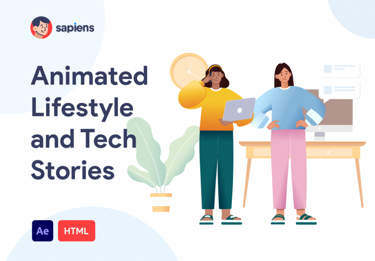 10款炫酷生活方式科技故事动画场景插画素材 sapiens animated