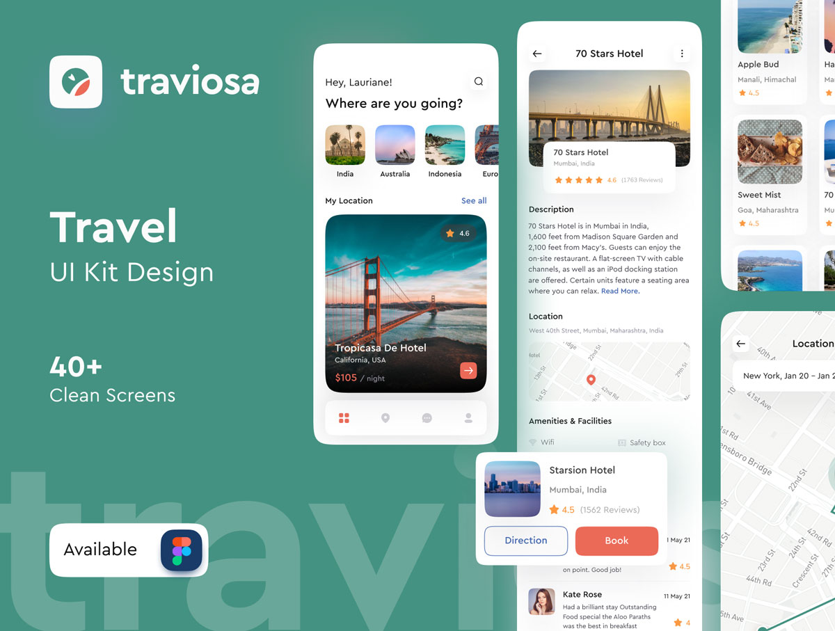 现代简约旅行酒店预订APP应用程序界面设计UI素材 Traviosa – Travel App UI KIT Design插图
