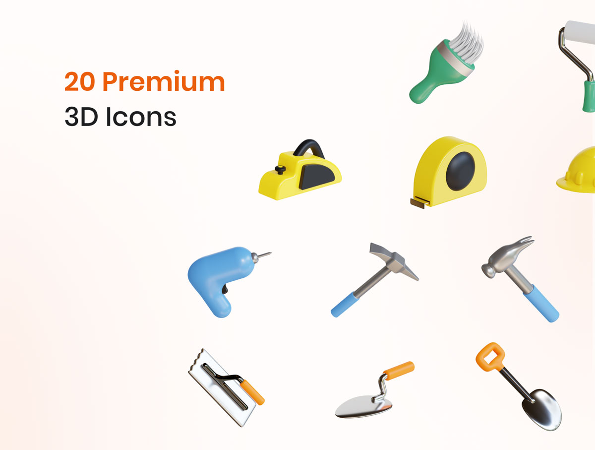 20个高级工业产品3D图标设计素材 Mantools – Construction Tools 3D Icons插图2