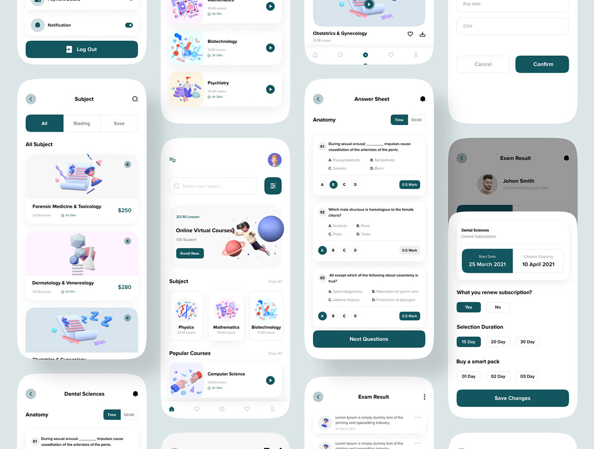 医学电子在线教育课程APP应用程序界面设计UI套件 Medical E-Learning Online Course App UI Kit插图4