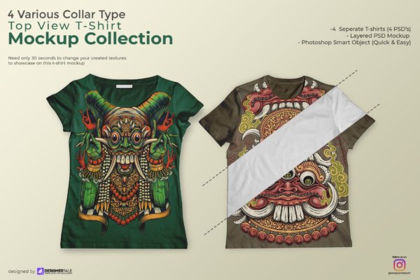 多领半袖T恤印花图案设计展示样机模板 Multiple Collar Type T Shirt Mockup