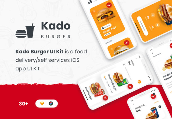 精美食品外卖送餐iOS APP应用程序UI套件 Kado Burger UI Kit