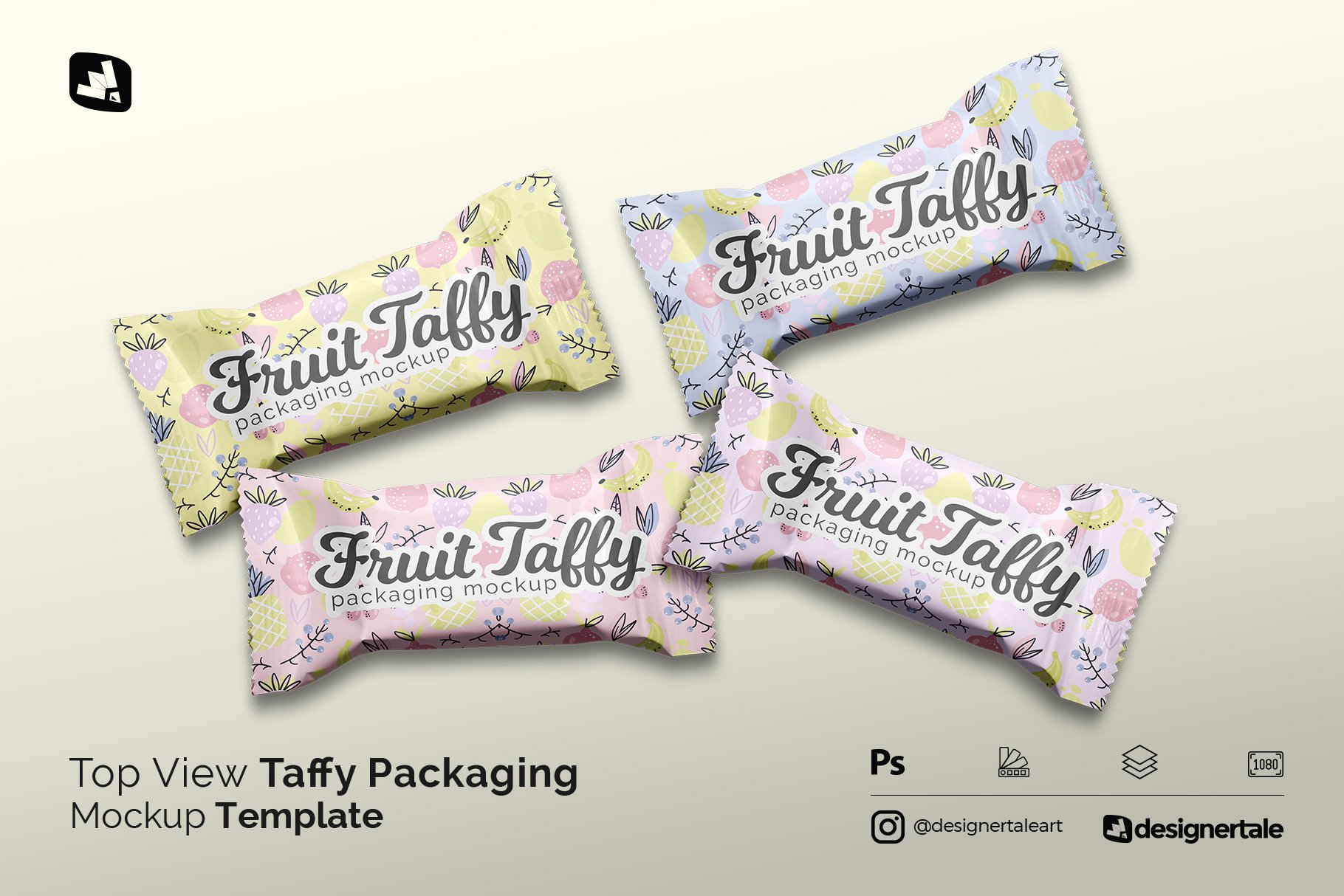 顶视图巧克力糖果塑料包装袋设计贴图样机模板 Top View Taffy Packaging Mockup插图