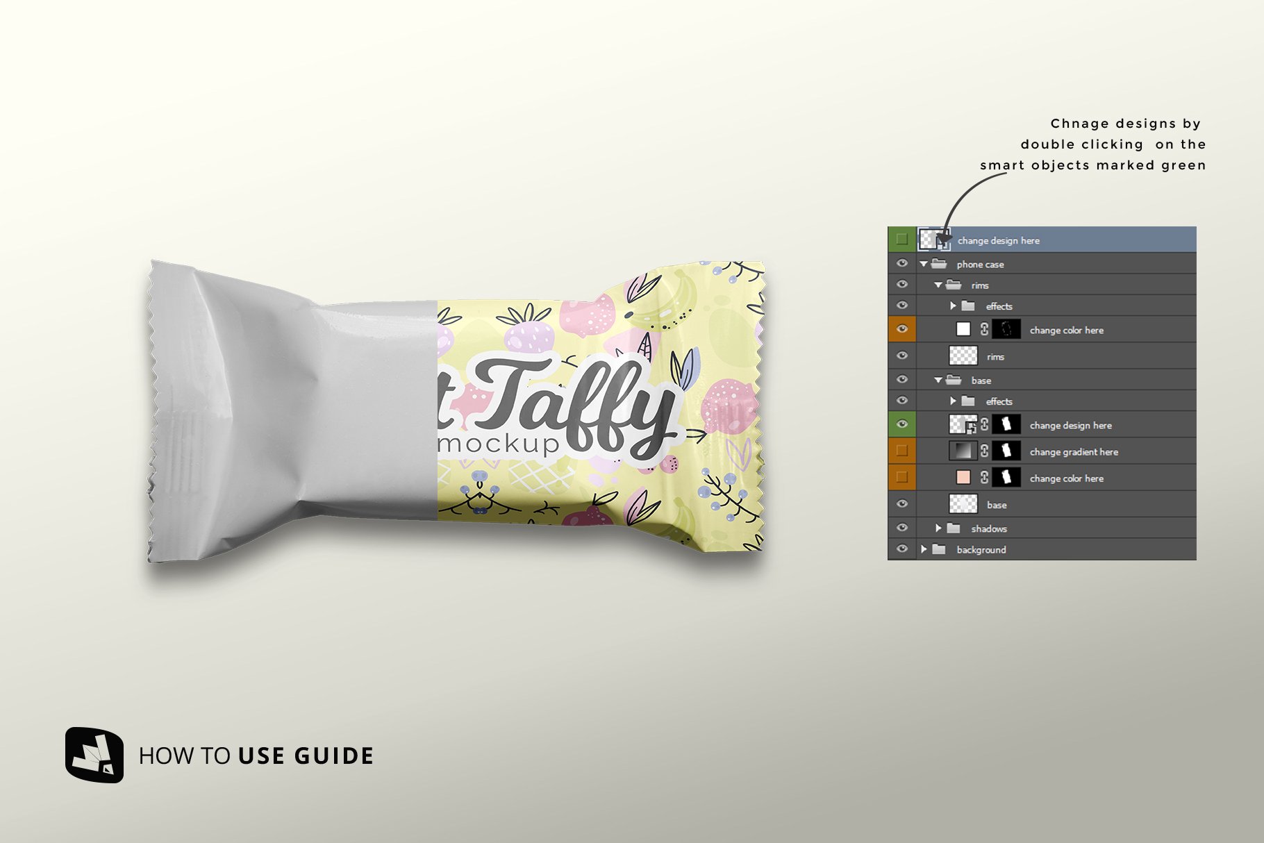 顶视图巧克力糖果塑料包装袋设计贴图样机模板 Top View Taffy Packaging Mockup插图1