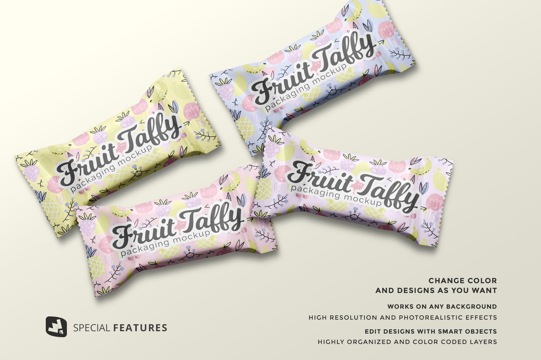 顶视图巧克力糖果塑料包装袋设计贴图样机模板 Top View Taffy Packaging Mockup插图5