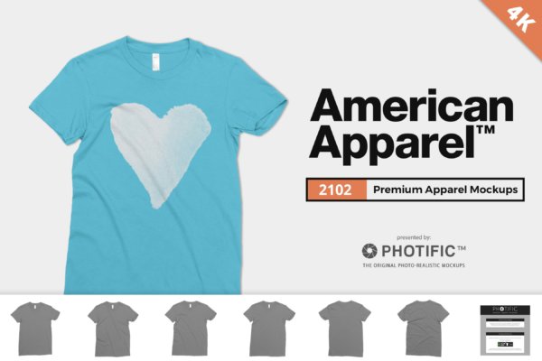 极简半袖T恤图案设计PS贴图样机素材 American Apparel 2102 Tee Mockups