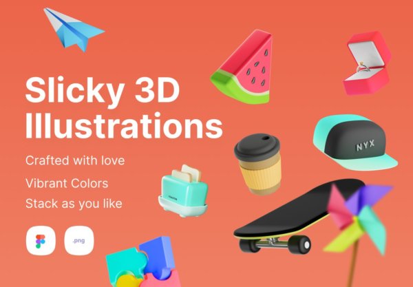 现代酷炫多彩3D立体图标PNG透明图片设计素材 Slicky 3D Illustrations