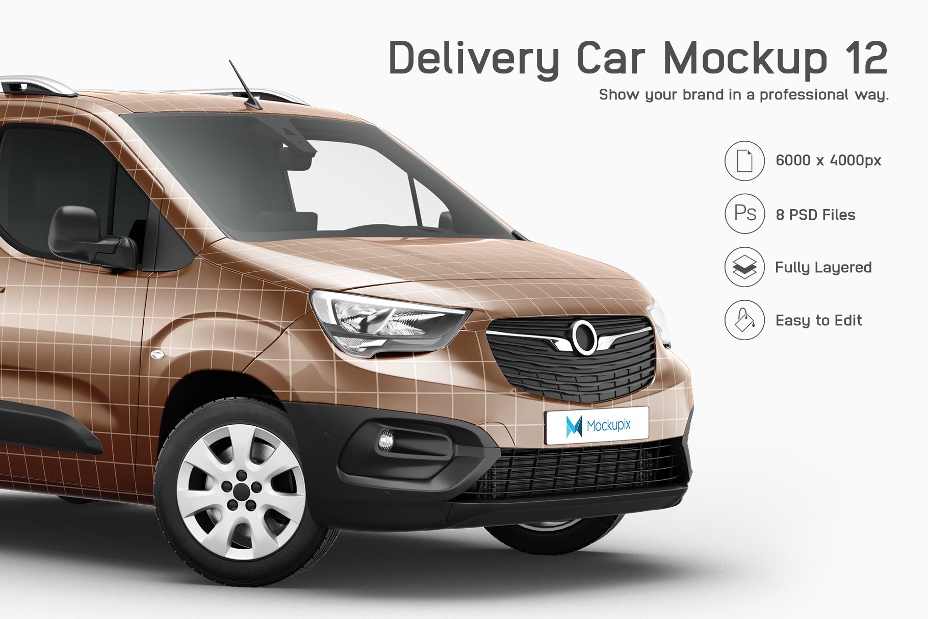 8个密封送货面包车车身广告贴图样机 delivery car mockup 12 - 早道