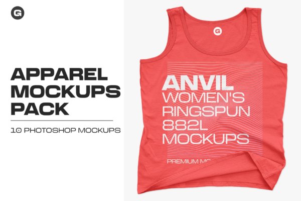 逼真吊带背心印花图案设计Ps智能贴图样机 Anvil Women’s Tanks 882L Mockups