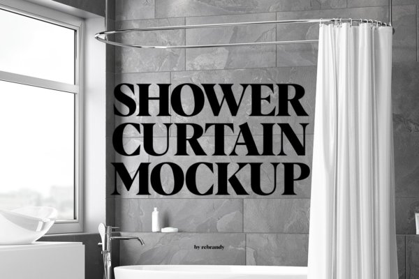 现代简洁浴帘印花图案设计样机模板 Shower Curtain Mockup