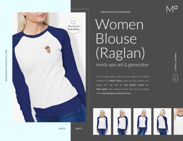 22个高品质女士插肩T恤半袖设计贴图样机模板合集 Woman Raglan T-shirt Mock-ups Set