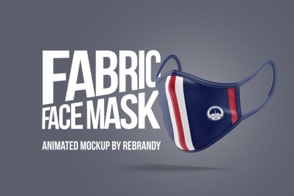 逼真时尚棉布防护口罩印花设计动画演示样机 Fabric Face Mask Animated Mockup