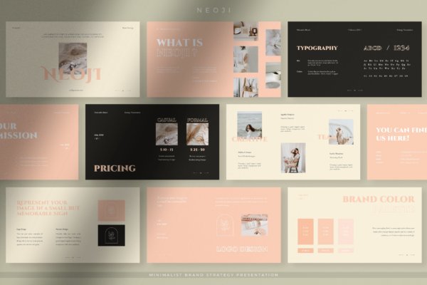 优雅简约品牌营销策划演示文稿设计PPT模板 Neoji – Soft Pastel Minimalist Brand Strategy PPT