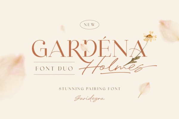 优雅杂志品牌签名设计衬线英文字体 Gardena Holmes – Font Duo