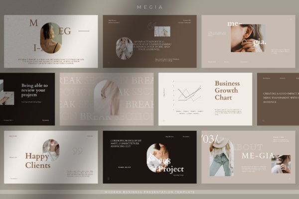 优雅企业营销策划提案简报设计ppt模版 Megia – Elegant Business Presentation Template