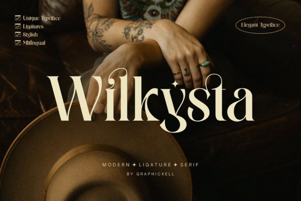 时尚杂志品牌标志设计衬线英文字体 Wilkista – Ligature Typeface