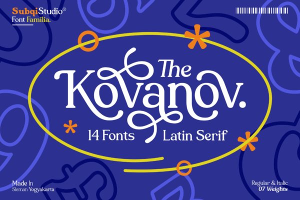 现代复古品牌广告徽章设计衬线英文字体 AMR Kovanov – Latin Serif Family