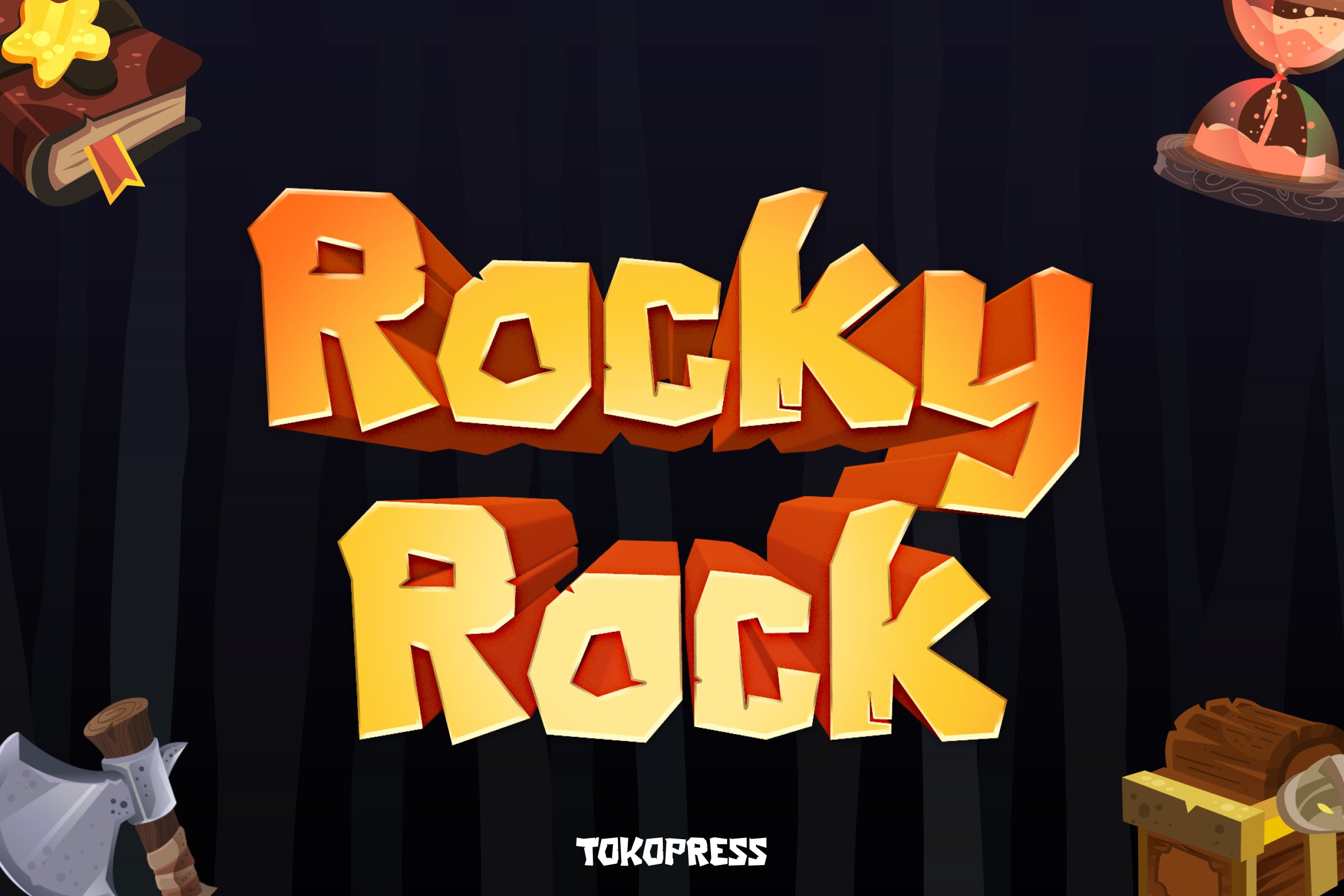 现代游戏海报标题设计无衬线英文字体 rocky rock- gaming font