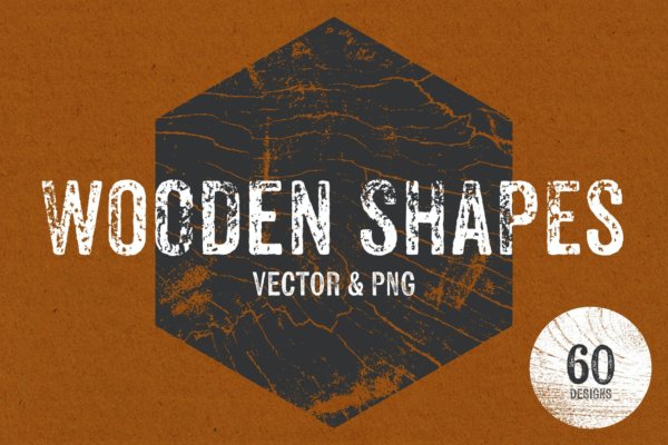 60粗糙木纹纹理矢量图片设计素材 Wooden Shapes – Vector & PNG