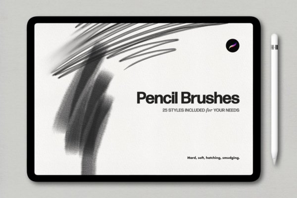 25个石墨炭笔铅笔素描艺术绘画效果iPad Procreate笔刷素材 Basic Pencil Procreate Brushes