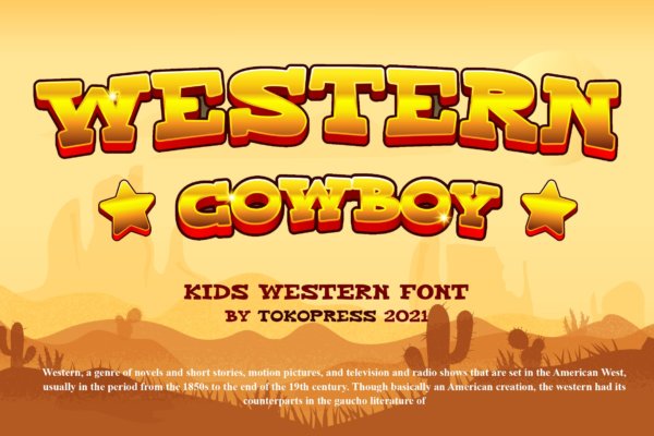 可爱海报封面标题设计衬线英文字体 Western Cowboy – Gaming font