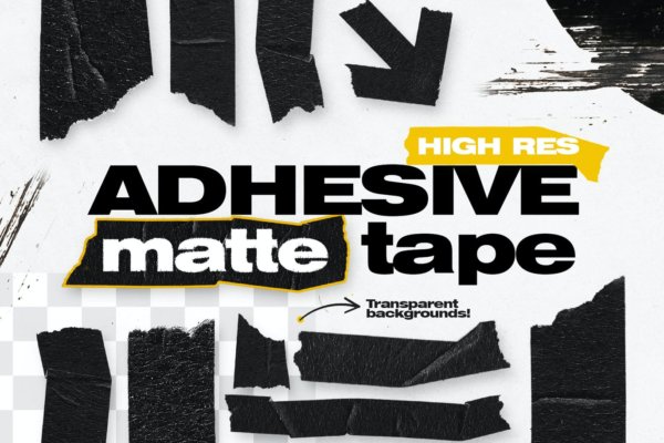 潮流嘻哈酸性哑光粘性胶带背景图片设计素材 High Res Adhesive Matte Tape Objects