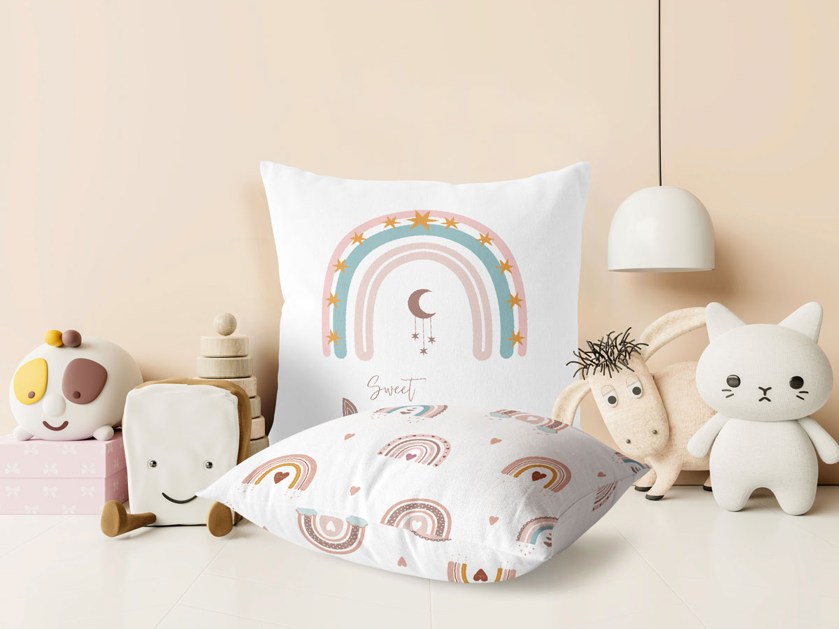 儿童抱枕枕头印花图案设计ps贴图样机合集pillowsinkidsroommockups