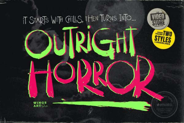 复古手绘万圣节杂志标题徽标logo设计手写英文字体 Outright Horror Hand-drawn Halloween Font