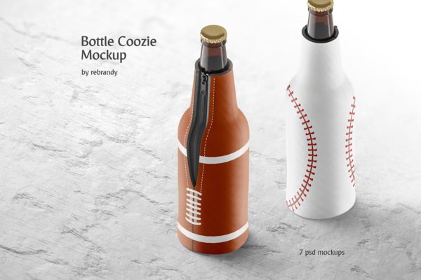 7个啤酒瓶防摔隔离包装设计贴图样机素材 Bottle Coozie Mockup