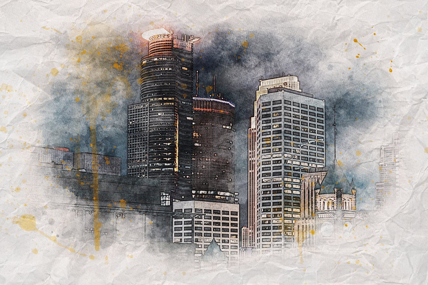 褶皱纸质背景水彩艺术效果照片处理特效PS样式素材 Crumpled Watercolor Art Photo Effect插图1
