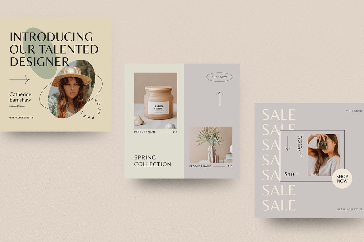 现代时尚女性服装推广ins风电商海报模板 menimales fashion