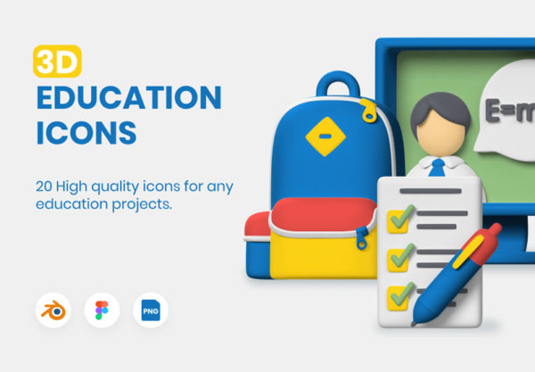 在线教育APP&WEB设计3D图标素材 3D Education Icons
